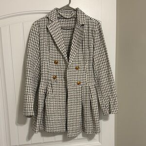 SHEIN Black and White Checkered Trench Coat